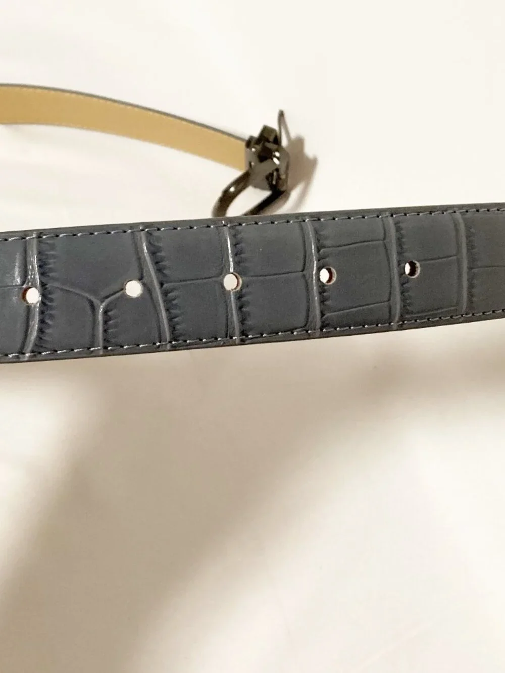 ROMFH Croc Belt Equestrian Gray Faux Leather 35